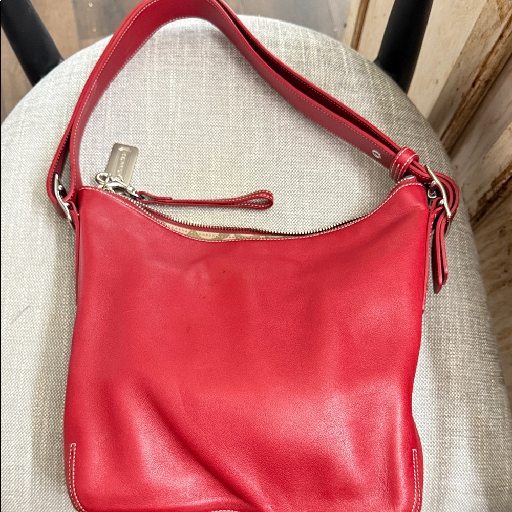 Coach Red Leather Shoulder Bag-Vintage Red, Authentic!💯